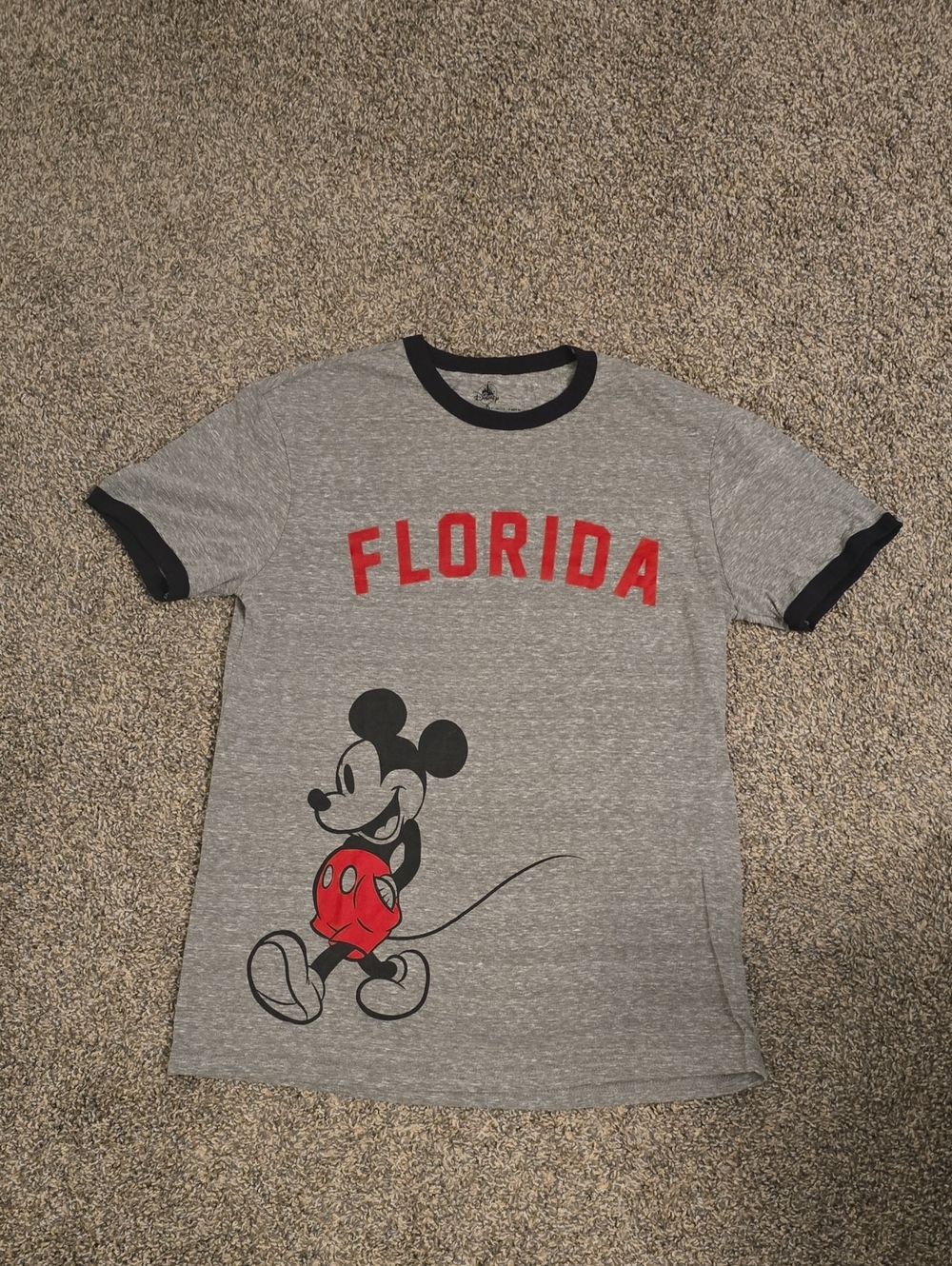 Disney Grey Ringer Tee with Red Florida Text & Mickey Graphic